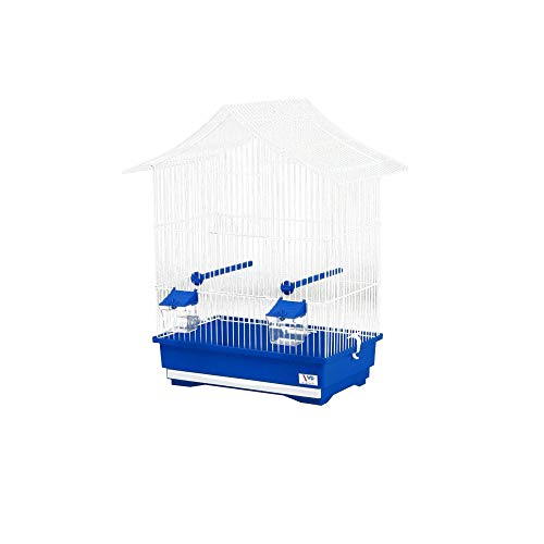 decorwelt Vogelkäfige XL Blau Außenmaße 49x32x57,5 cm Urlaub Reisekäfig Zubehör Wellensittich Futternapf Kanarienkäfig Plastik Vogel Modell KS1