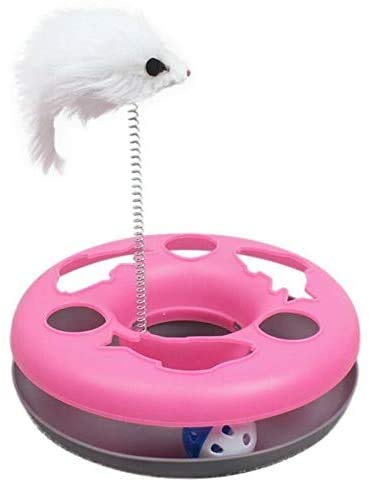 CLQ 2pcsInteraktives Katzenspielzeug, Spring Mouse Plattenspieler Donut Form Indoor Haustier Katzenspielzeug Disc Track Mit Klingelnden Bell Ball Vier Farben