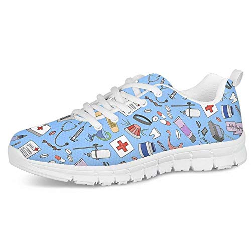 POLERO Krankenschwester Nurse Bear Sneaker Schuhe Fashion Damen Laufen Walking Schnürschuhe Cartoon Sportschuhe 46 EU