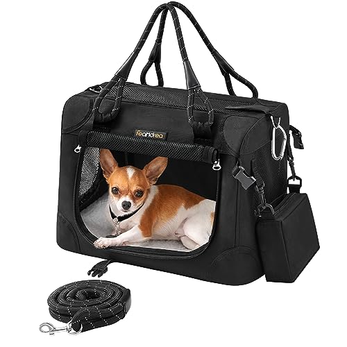 Feandrea Transporttasche für kleine Hunde, zusammenklappbar, Größe S, mit Metallrahmen, Leine, Tasche, für Katzen und kleine Hunde bis zu 5,9 kg, 43,2 x 30,5 x 30,5 cm, klassisches Schwarz, UPDC004B01