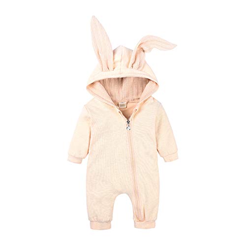 Infant Baby Jungen Süße Onesies Lange Ohren Hoodies Reißverschluss Bunny Romper Solid Color Pyjamas Outfit