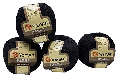 YarnArt Summer 4 x 100 gramm Wolle für Stricken und Häkeln, 70% merzerisierter Baumwolle und 30% Viskose (schwarz 17)