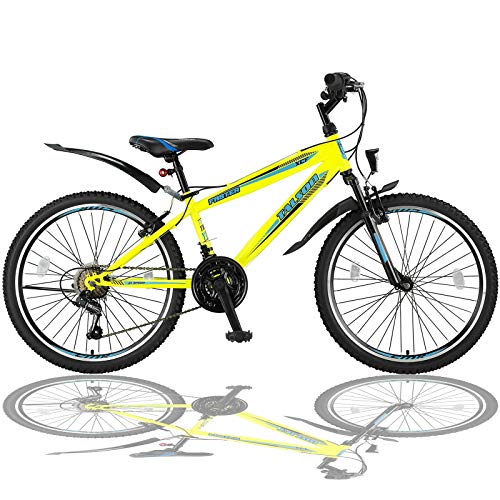 Talson 24 Zoll Mountainbike Fahrrad mit Gabelfederung & Beleuchtung 21-Gang FST Gelb