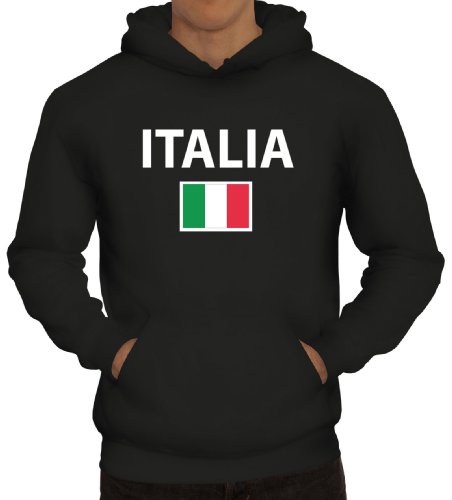 Shirtstreet24, EM/WM 20 - Italia, Italien Italy Fußball Herren Kapuzen Sweatshirt - Pullover Hoodie, Größe: M,Schwarz