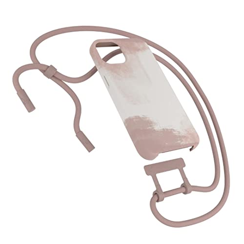 Woodcessories - Nachhaltige Handykette abnehmbar kompatibel mit iPhone 13 Mini Hülle mit Band beige rot - biologisch abbaubar