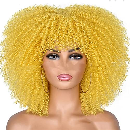 Wig For Women Short Curly Wigs with Bangs Loose Afro Hair Heat Resistant Shoulder Length Wigs Perfect for Daily (Size : 12 Style)