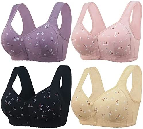 Fiona Charm Daisy Bra for Elderly,Lisa Charm Bras Front Snaps Seniors,Comfortable Breathable Full Coverage Bras,Cotton Plus Size Bras (3XL, Pink)