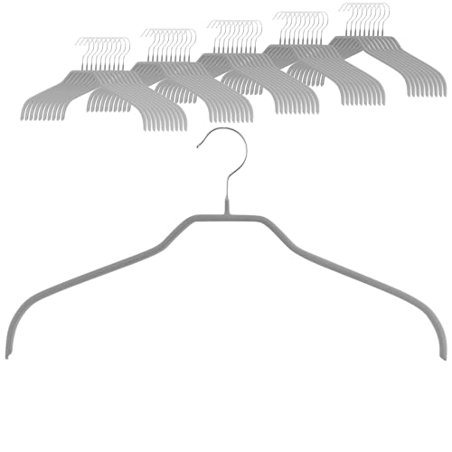 MAWA Kleiderbügel, 50 Stück, Platzsparende und rutschfeste Oberteilbügel für Hemden & Blusen, 360° Drehbar, Hochwertige Antirutsch-Beschichtung, 45 cm, Silber