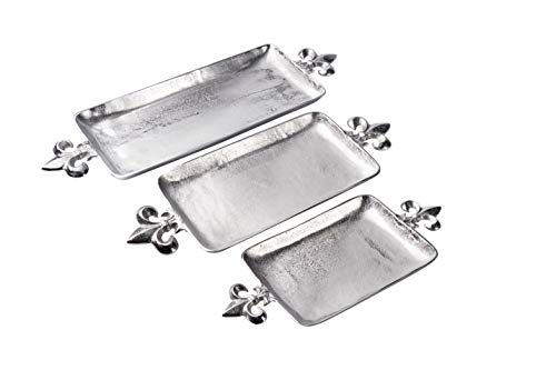 Tablett Lilie - Servierbrett Servierplatte Aluminium Silber - Serviertablett aus Metall - Silbertablett - Dekotablett - 48 cm, 60 cm oder 72 cm (60x23x6 cm)