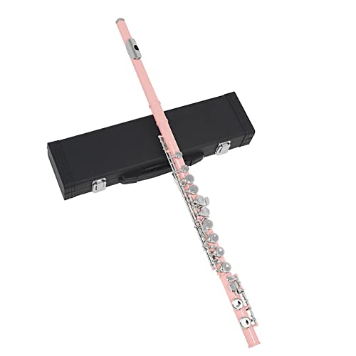 PECY 16-Loch-C-Key-Flöte Kupfernickelflöte Holzblasinstrument Mit Koffer-Reinigungstuch Querflöten (Color : Pink)