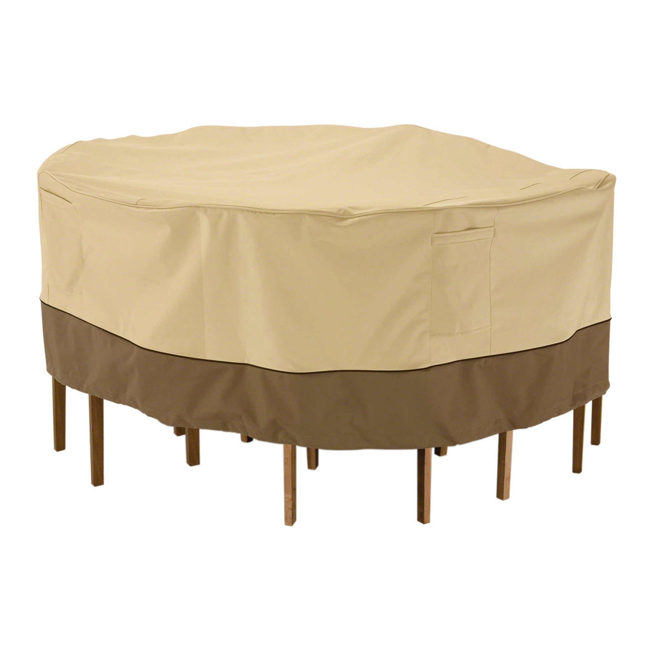 Classic Accessories Veranda wasserabweisende Abdeckung für rundes Gartentisch & Stühle-Set, Pebble/Bark/Earth (238cm, groß)