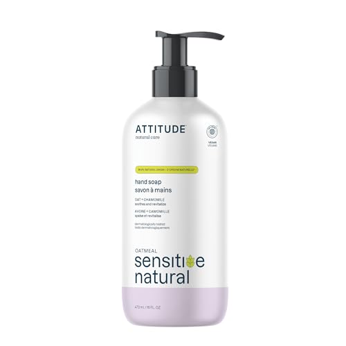 ATTITUDE Natural Hand Soap for Sensitive Skin, Soothing & Calming, Dermatologist-tested & Hypoallergenic, EWG Verified, Vegan & Cruelty-free Hand Wash, Chamomile, 16 Fl. Oz. / 473 mL (Packaging may vary)