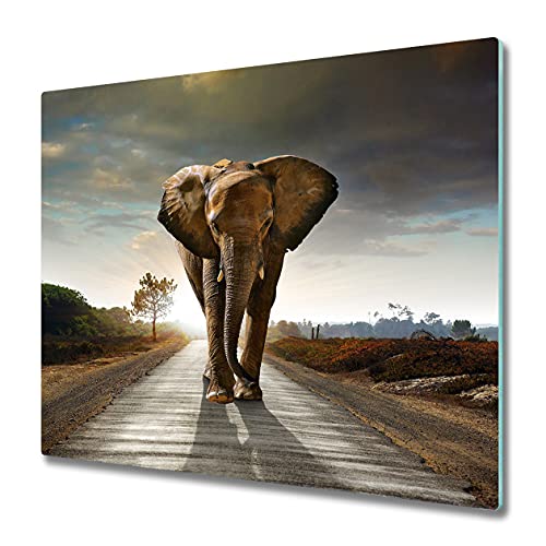 Tulup Schneidebrett Spritzschutz Abdeckung 60x52 cm Braun Gehärtetes Glas Kochplattenabdeckung Herdabdeckplatte - Elefant