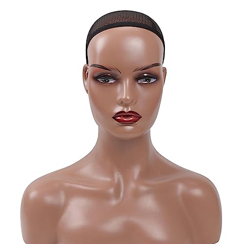 AZOOB Schaufensterpuppenkopf weiblich, 20,8 Zoll, Schmuckhalter, Schaufensterpuppen-Haarmodellkopf, elastisch, realistisch, Perückenkopfmodell mit Schulterbrillenständer, Flacher Kopf für Perücken