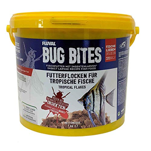 Fluval Bug Bites Fischfutter Flocken, mit Insektenlaven, für tropische Fische, 1,7kg