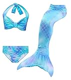 shepretty Meerjungfrau Schwanz mit Bikini-Set für Mädchen Schwimmen Kostüme Cosplay,wupudh46,140