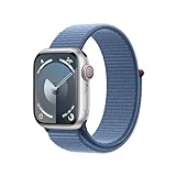Apple Watch Series 9 (GPS + Cellular, 41 mm) Smartwatch mit Aluminiumgehäuse in Silber und Sport Loop Armband in Winterblau. Fitnesstracker, Blutsauerstoff und EKG Apps, CO₂ neutral