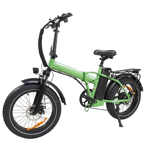 wirlsweal Electric Bikes, Elektrisches Fahrrad Power Assisted Pending Fahrrad 20 "x 4.0 Fat Tires Abnehmbare Batterie Smart LCD Display LED Scheinwerfer E-Bike (Green)