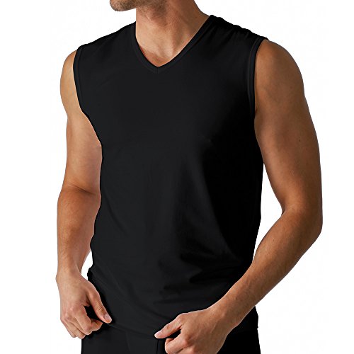 2er Pack Mey Herren Muskel-Shirt - Größe 6 - Schwarz - Tank Top - V-Ausschnitt - Unterhemd ohne Arm - Bi-elastisch - Kühlender Effekt - 46037 Dry Cotton