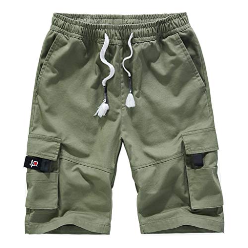 Yowablo Herren Shorts Bermuda Short Mehrfarbiger Overall mit Mehreren Taschen und elastischer Taille (8XL,Armeegrün)