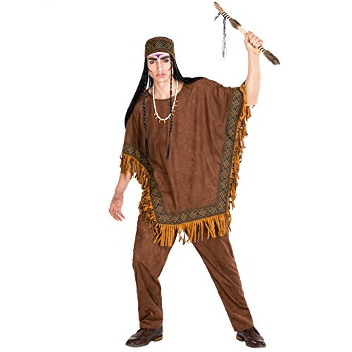 TecTake dressforfun Herrenkostüm Häutpling | Kostüm + Poncho und elastisches Haarband | Indianer Indianerin Verkleidung (L | Nr. 300678)