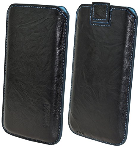 Suncase Original Tasche für iPhone 8 / iPhone 7 / iPhone 6s / iPhone 6 (4.7 Zoll) *Ultra Slim* Leder Etui Handytasche Ledertasche Schutzhülle Case Hülle (mit Zieh-Lasche) schwarz mit blauen Nähten