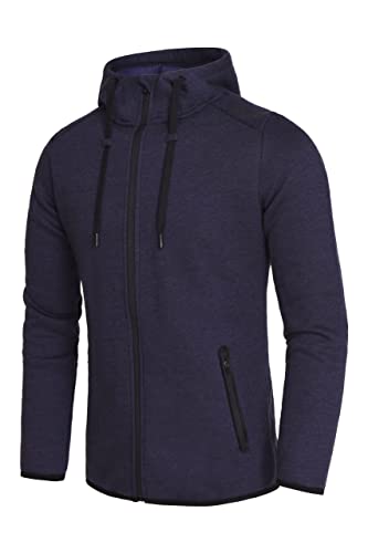 TCA Herren Revolution Hoodie - Sweatjacke mit Kapuze und Reißverschluss - Blue Marl (Blau), XL