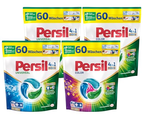 Persil Set 2x Universal & 2x Color 4in1 DISCS 240 Waschladungen (4x 60WL), Vollwaschmittel & Color Waschmittel Tiefenrein, für reine Wäsche und hygienische Frische für die Maschine