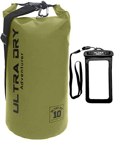 Ultra Dry Adventurer Premium wasserdichte Tasche, Sack mit Handy-Trockentasche und langem, verstellbarem Schultergurt, ideal für Kajakfahren/Bootfahren/Kanufahren/Rafting/Schwimmen (Grün, 20 Liter)