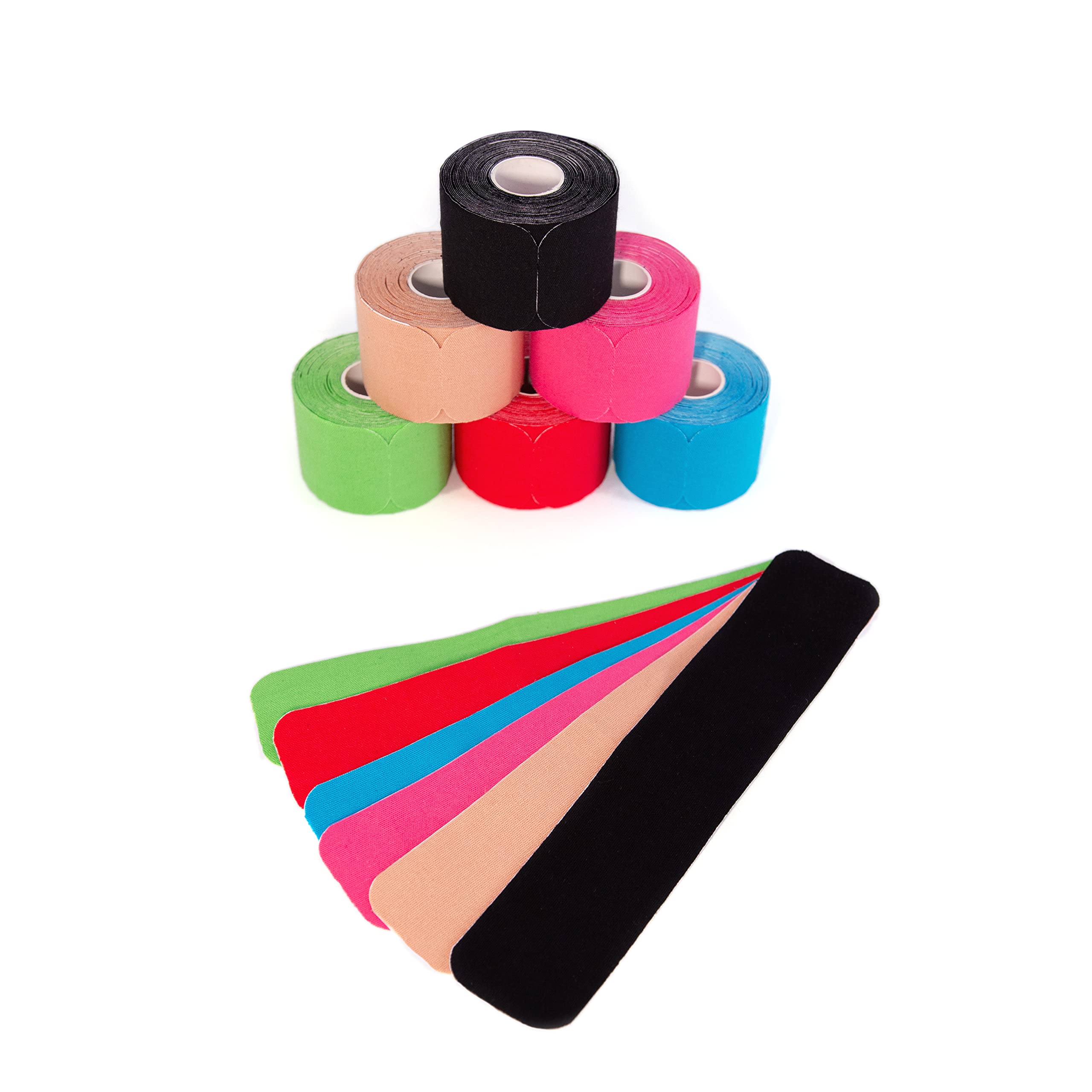 axion Kinesiotapes PRECUT Mix-Set | 120 vorgeschnittene Sport Tape Streifen 25 x 5 cm - mehrfarbig auf 6 Rollen | Wasserfest • hautfreundlich • elastisch | Kinesiologie Tapes optimal für Sport