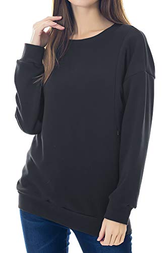 Smallshow Schafwolle Pflege Sweatshirt Langarm T-Shirt Bluse Stillen Pullover Tops Stillshirt Black M