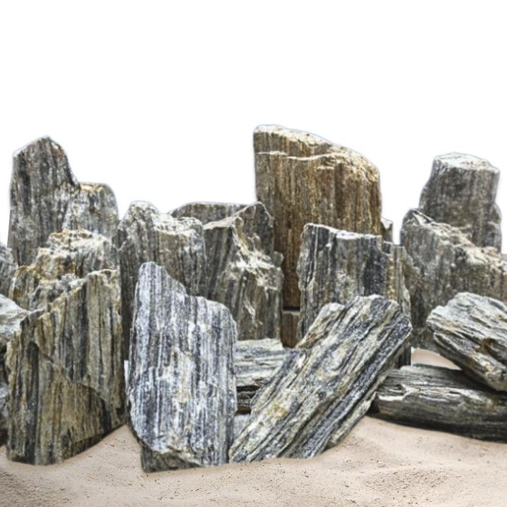 AquaOne Aquarium Steine Glimmer Wood Rock I Natursteine 10 kg Mix Gr.M-L 0,8-1,2kg 2,3-2,7kg I Aquascaping Gestein Schwarz Dekoration Terrarium Nanobecken Landschaft
