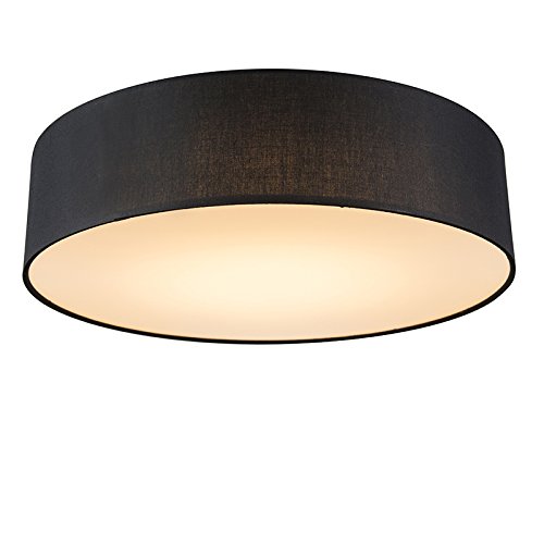 QAZQA - Modern Deckenleuchte | Deckenlampe | Lampe | Leuchte schwarz 40 cm inkl. LED - Drum mit Schirm | Wohnzimmer | Schlafzimmer | Küche - Textil Rund - | LED