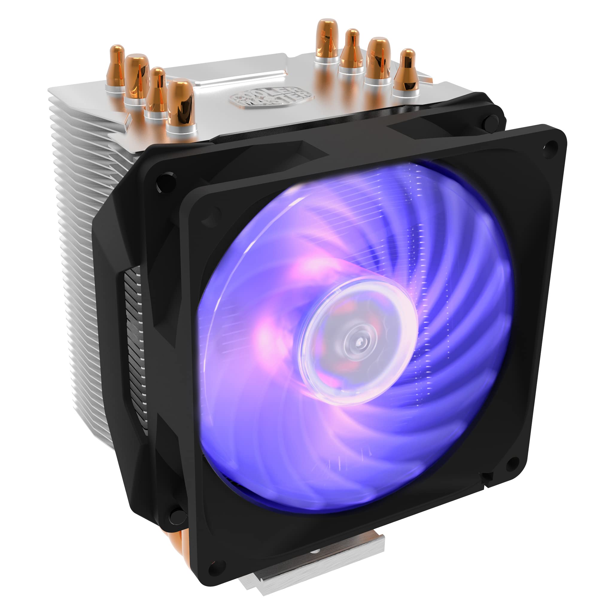 Cooler Master Hyper H410R RGB CPU-Luftkühler - Low-Profile-Kühlsystem, Direktkontakt-Technologie, 4 Kupfer-Heatpipes, Kompakter Aluminium-Kühlkörper mit 92-mm-RGB-PWM-Lüfter - AMD und Intel kompatibel