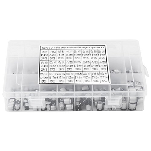 400 Stück 24 Werte SMD-Elektrolytkondensatoren Aluminium-Elektrolytkondensatoren-Sortiment-Kit mit Aufbewahrungsbox