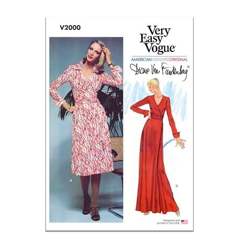 Vogue V2000H5 Schnittmuster-Paket für Wickelkleider von Diane von Furstenberg, Design-Code V2000, Größen 34-38-40, Mehrfarbig