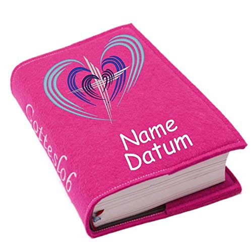 Gotteslob Gotteslobhülle Hülle Kreuz Herz Herzen blau Filz mit Namen bestickt Einband Umschlag personalisierte Gesangbuchhülle, Farbe:pink