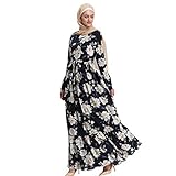 Lazzboy Moslemische Frauen-Lange Maxi-Kleid-Robe Abaya Islamische Blume-Dubai-Strickjacke Ramadan Muslimische Langarm Frauen-langes Maxi-Kleid Kleidung Dubai Patchwork Kleider Muslime(XL)