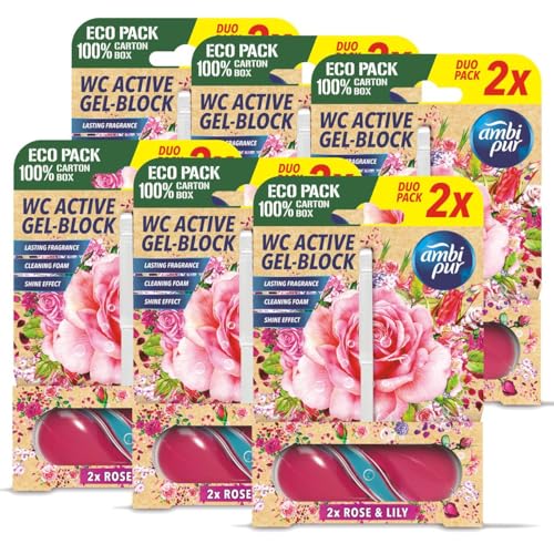 Ambi Pur WC Active Gel-Block 2x45g Rose & Lily - WC Duft (6er Pack)
