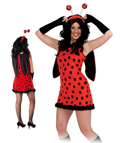 KarnevalsTeufel Damen-Kostüm Flotter Käfer, Marienkäferkleid mit Flügeln rot-schwarz (42)