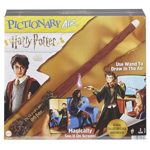 ​ PICTIONARY AIR Harry Potter Family Drawing Game, Zauberstab, 112 doppelseitige Hinweiskarten mit Bild Bonus Hinweisen