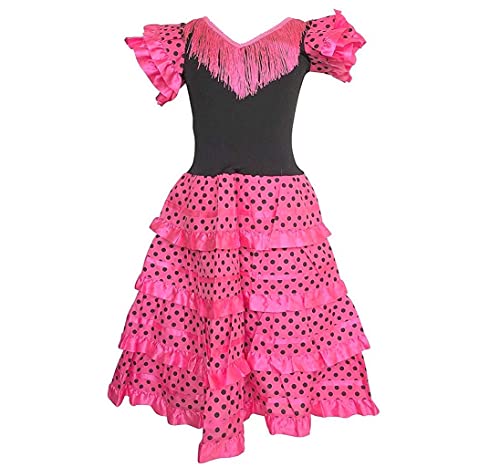 La Senorita Spanische Flamenco Kleid/Kostüm - für Mädchen/Kinder - Rosa/Schwarz - Größe 152-158 - Länge 105 cm/für 10-11 Jahr