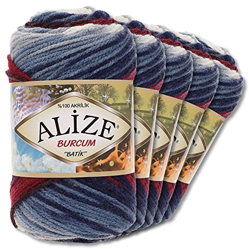 Alize 5 x 100g Burcum Batik Premium Wolle 100% Acryl | 29 Farben Farbverlauf Akzente Accessoire Häkeln Stricken Kleidung (2978)