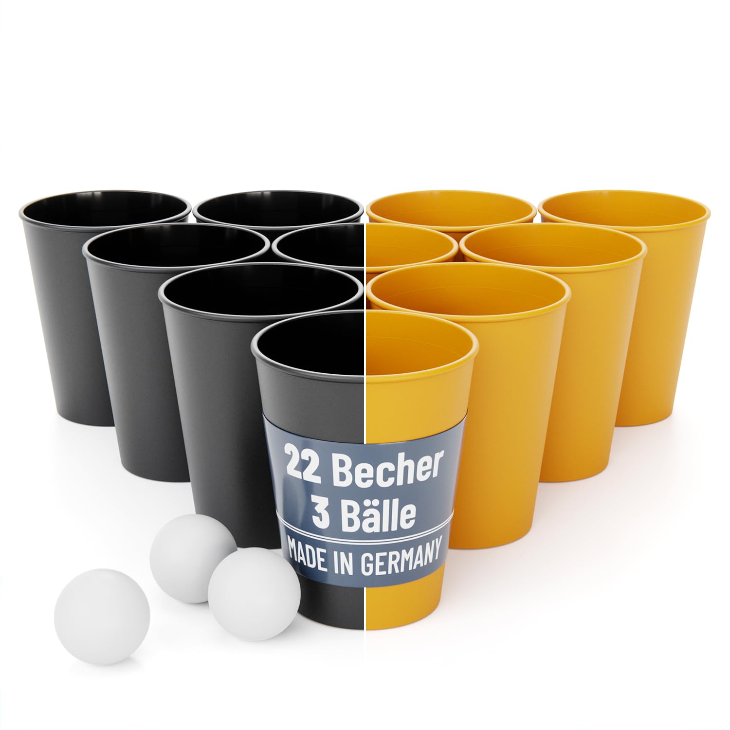 SoPro 22er Set Party Becher Plastik spühlmaschinenfest inkl. 3 Bälle - Made in Germany - Hartplastik Mehrweg Partybecher wiederverwendbar 0,5 Liter - Party Becher Plastik, Plastikbecher, Becher Set