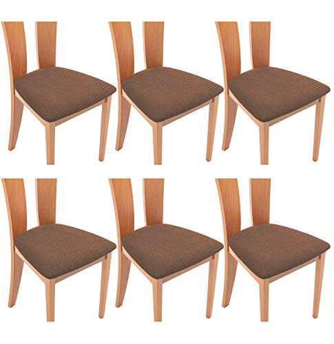TIANSHU Spandex-Jacquard-Stuhlsitzbezüge, Abnehmbarer Stuhlbezug, Waschbarer Stretch Sitzkissenschutz, Elastischer Stuhlsitzbezug, Kissenbezüge für Esszimmerstühle (6er Set,Kaffee)