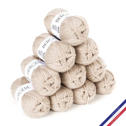 Bergère de France - BARISIENNE, Wolle set zum stricken und häkeln (10 x 50g) - 100% Acryl - 4 mm - Sehr weicher Rundfaden - Beige (BLE)