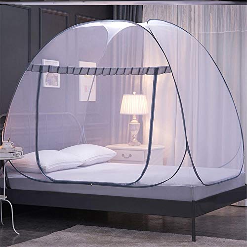 Cxefq Pop Up Moskitonetz, Tragbares Reise-Moskitonetz, einfache Installation, feinmaschiges Netz für Schlafzimmer-Camping im Freien-grau_B150cm x L200cm x H155cm