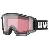 uvex athletic V - Skibrille für Damen und Herren - selbsttönend - vergrößertes, beschlagfreies Sichtfeld - black matt/pink-clear - one size