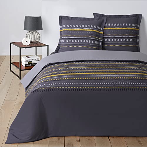 Vision Gaspard Bettbezug und 2 passende Kissenbezüge, Baumwolle, grau, 200 x 200 cm
