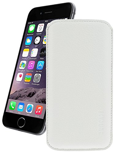 Original Suncase Leder Etui für iPhone 8 / iPhone 7 / iPhone 6s / iPhone 6 (4.7 Zoll) Ultra Slim Tasche Handytasche Ledertasche Schutzhülle Case Hülle (mit Rückzuglasche) vollnarbig-weiss